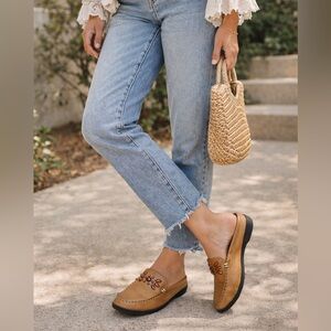 Naturalizer Brown Leather Mule Loafers Beaded Slip-On Size 6.5